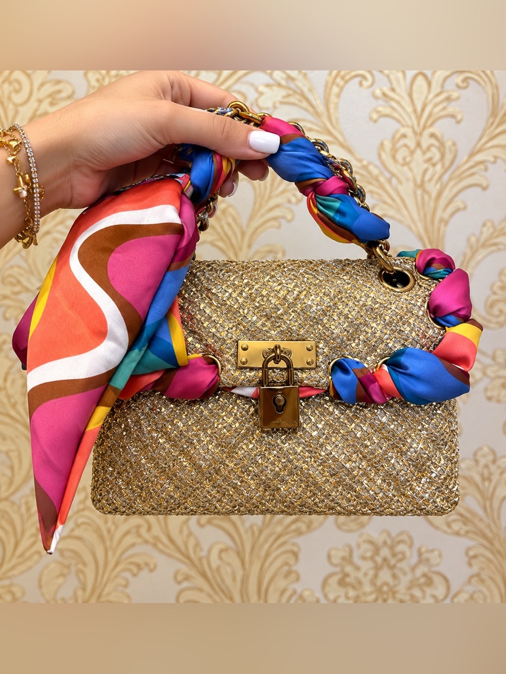 Kurt Geiger London Mini Brixton Gold Scarf Shoulder Bag